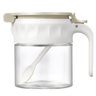 Bote Especiero 250ml Cristal/pp Blanco C/cuchara 13x10x12cm, Apertura Pulsador