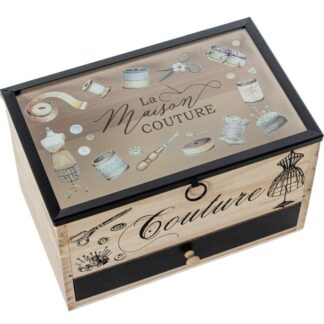 Caja Costura Madera C/tapa Cristal Y Cajón 24x15x15cm