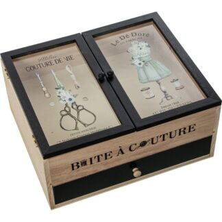 Caja Costura Madera C/tapa Cristal Y Cajón 30x25x14cm