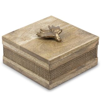 Caja Madera/metal Dorado 17x17x9cm