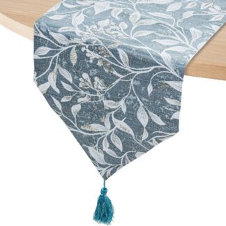 Camino De Mesa 30x180cm 100% Poliéster Azul Decorado 30x180cm