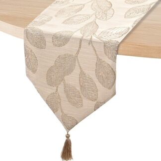 Camino De Mesa 30x180cm 100% Poliéster Beige Decorado 30x180cm