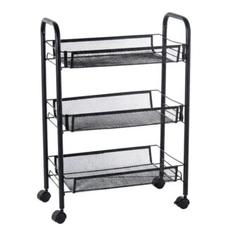 Carrito Almacenamiento Metal Negro 3 Baldas 45x27x64cm