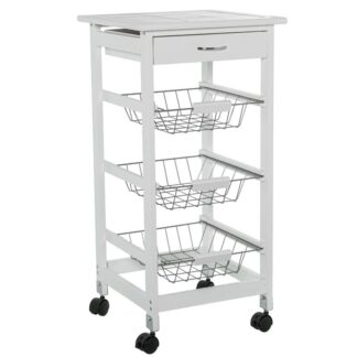 Carro Cocina Madera Blanca C/3 Cestos+ Cajón 37x37x76cm Requiere Montaje
