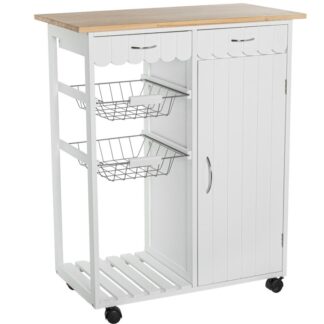 Carro Cocina Madera Blanca/natural C/2 Cajones+2 Cestos+ Pue 70x37x85cm Requiere Montaje