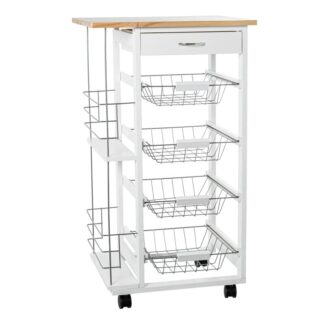 Carro Cocina Madera Blanca/natural C/4 Cestos Metal+ Cajón 47x37x82cm Requiere Montaje