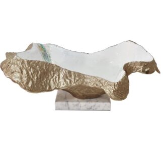 Centro Aluminio Dorado C/base Mármol 20x16,5x23cm
