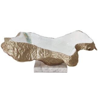 Centro Aluminio Dorado C/base Mármol 44x14x20cm