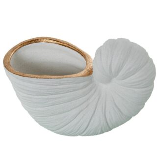 Centro Caracola Ceramica Blanco/oro Acabado Arena 32x15x22cm