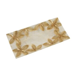 Centro Rect. Nácar Flores Relieve Tostado/natural 20x10x1cm