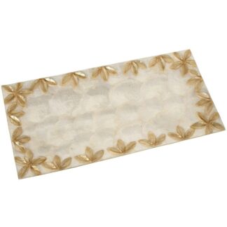 Centro Rect. Nácar Flores Relieve Tostado/natural 40x20x1,5cm
