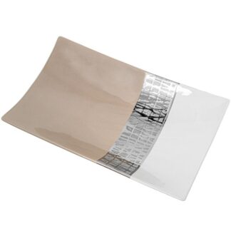 Centro Rectangular Ceramica Blanco/plata/beige 40x24x8cm