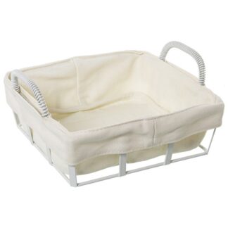 Cesta Pan C/tela Metal Blanco, Tela:95% Algodón+5% Poliéste 22x20x11cm