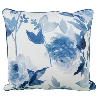 Cojín 45x45cm Blanco Flores Azules 80% Poliéster 20% Algodón 45x45cm, Con Cremallera