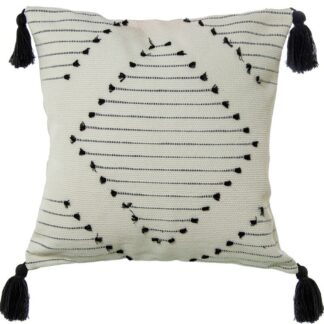 Cojín 45x45cm Blanco/negro 100% Algodón C/borlas 45x45cm, Con Cremallera