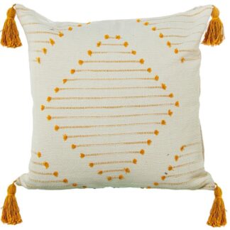 Cojín 45x45cm Crema/amarillo 100% Aldogón C/borlas 45x45cm, Con Cremallera