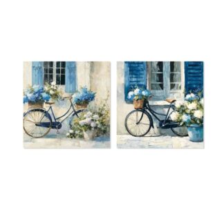 Cuadro Lienzo 40x40cm Bicicletas 40% Pintado A Mano 40x40x3cm