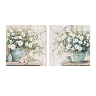 Cuadro Lienzo 60x60cm Jarrones Flores 40% Pintado A Mano 60x60x3cm