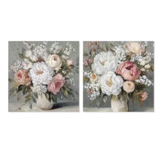 Cuadro Lienzo 60x60cm Jarrones Flores 40% Pintado A Mano 60x60x3cm