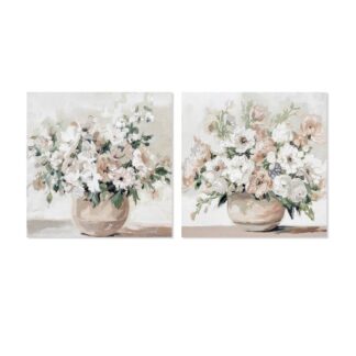 Cuadro Lienzo 60x60cm Jarrones Flores 40% Pintado A Mano 60x60x3cm