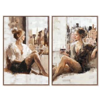Cuadro Lienzo 60x90cm Marco Madera Mujeres 40% Pintado Mano 60x90x3,5cm