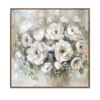 Cuadro Lienzo 80x80 Cm. Marco Madera Flores 40% A Mano 80x80x3.5cm