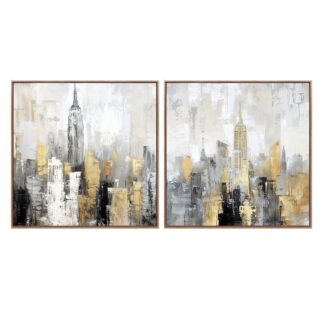 Cuadro Lienzo 80x80cm Marco Madera Skyline 80% A Mano 80x80x3,5cm