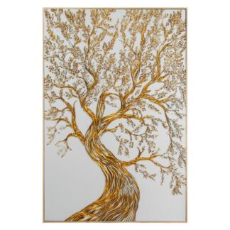 Cuadro Lienzo Acrílico Árbol Marco Madera Natural 80x3,7x120cm