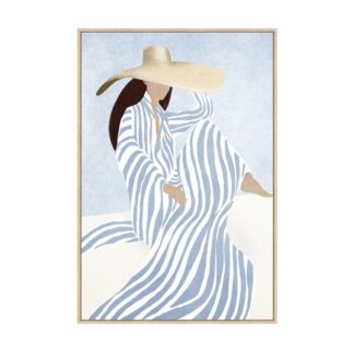 Cuadro Lienzo Marco Madera Natural 60x90 Cm. Mujer Playa 60x90 Cm.
