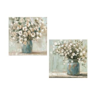 Cuadro Lienzo Natural 40x40cm Jarrones Flores 40% Pintado A 40x40x3cm