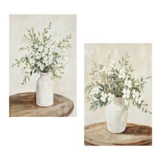 Cuadro Lienzo Natural 40x60cm Jarrones Flores 40% Pintado A 40x60x3cm