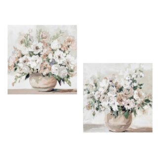 Cuadro Lienzo Natural 80x80cm Jarrones Flores 40% Pintado A 80x80x3cm