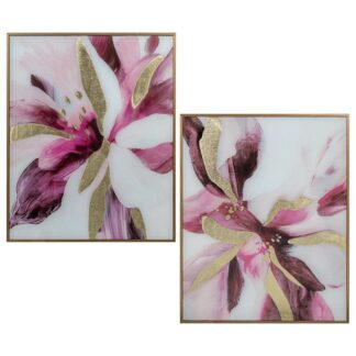 Cuadro Madera C/marco Abstracto Flores Rosa/ Dorado 53x4,2x53cm