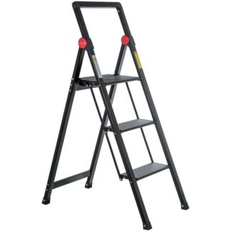Escalera Aluminio Negro 3 Peldaños 41x64x104,5cm Abierta 41x114x5,5cm Cerrada