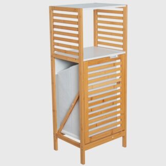 Estanteria Baño Madera Blanco/natural C/cesta+2 Baldas 38x30x95cm, Necesita Montaje