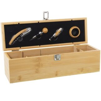 Estuche Bambú/set De Vino C/4 Accesorios, Para 1 Botella 34x9x8,5cm