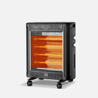 Estufa Electrica de Cuarzo Kalinda Negro 2400w 2pot Antivuelco Asa Y Ruedas Pivotantes 53,5x55x23cm