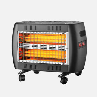 Estufa Electrica De Cuarzo Tahara Negro 2000w 5pot 5elem Antivuelco Asa Y Ruedas Pivotantes 36,5x53x23cm
