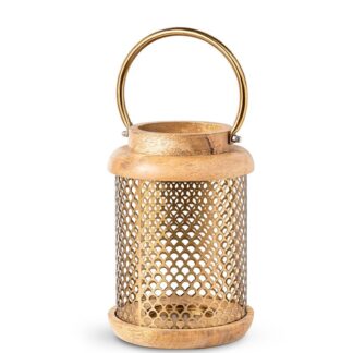 Farol Portavelas 24cm Madera/metal Dorado Ø16x24cm