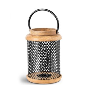 Farol Portavelas 24cm Madera/metal Negro Ø16x24cm