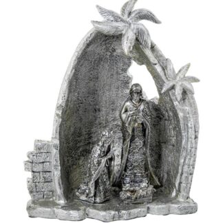 Figura 22219 Nacimiento Resina Plateado Palmeras 27x14x31cm