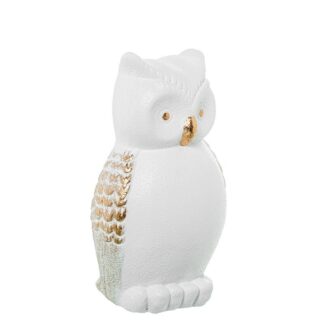 Figura Buho 30cm Ceramica Blanco Arena/oro 17x16x30cm