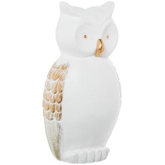 Figura Buho 36cm Ceramica Blanco Arena/oro 16x22x36cm