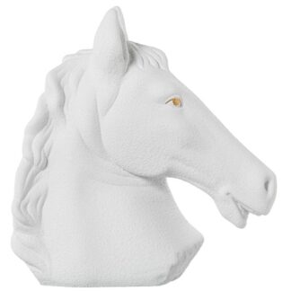Figura Cabeza De Caballo Cerámica Blanco Arena/dorado 36x17x38,5cm