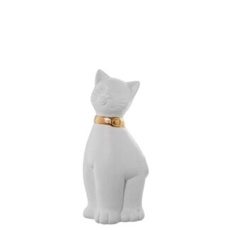Figura Cerámica Gato 37cm Blanco/dorado 16x15x37cm