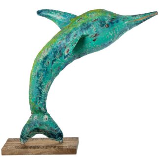Figura Delfin Hierro 123cm C/base Madera 119x61x123cm