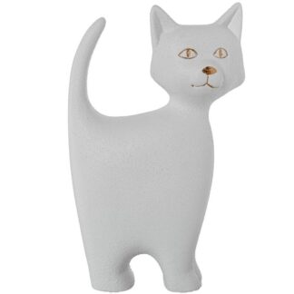 Figura Gato 40cm Ceramica Blanco/oro Acabado Arena 24x9x40cm