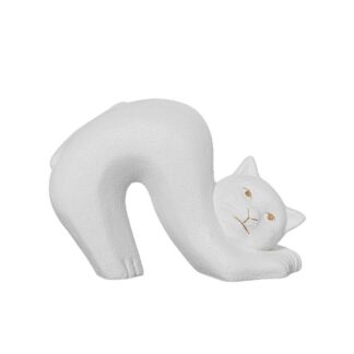 Figura Gato Ceramica 26x20cm Blanco/oro Acabado Arena 26x12x20cm
