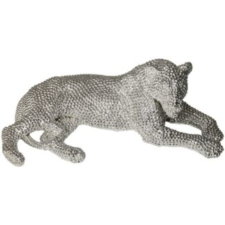 Figura Leona Resina Plateadogranulado 33x20x12cm