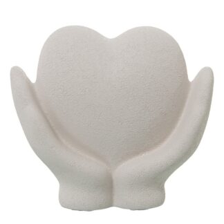 Figura Manos C/corazón Ceramica Beige Arena 18x8x17cm